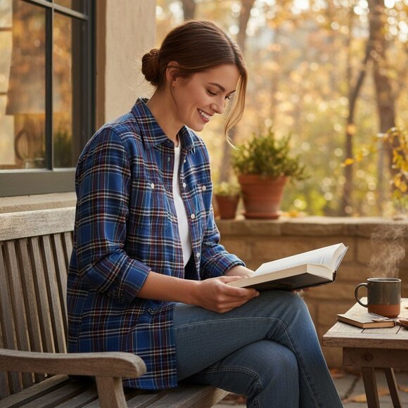 LRL Ralph Lauren M Chemise Femme Plaid Flanelle (Coton) Bleu Rouge Vert - Picture 1 of 6